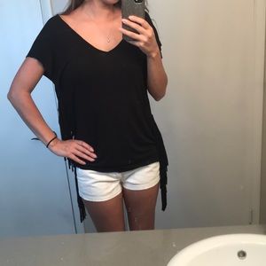 Fringe detailed black tee